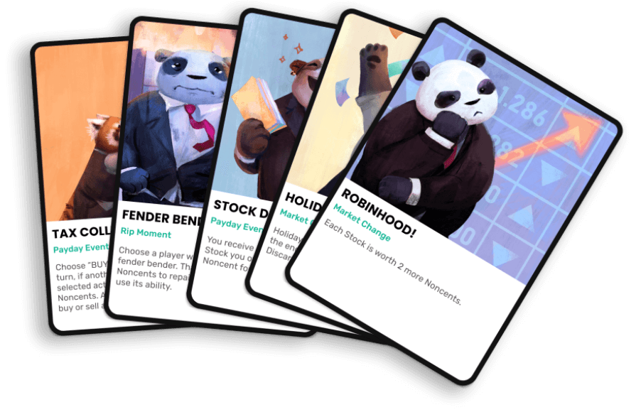 a set of panda-featuring Noncents cards