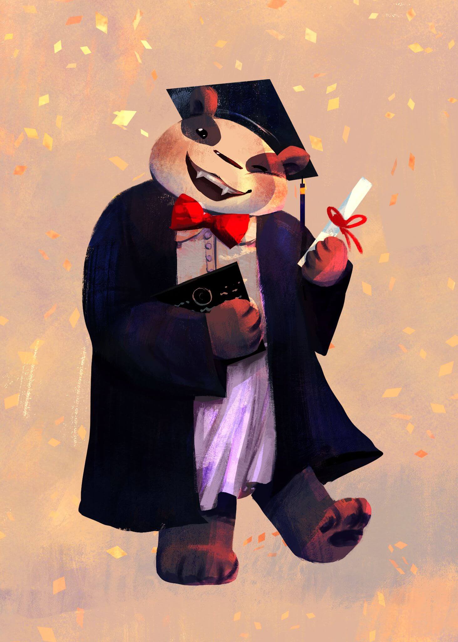 female panda in university gown